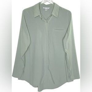 Athleta Urbanite Green Striped Collared Tunic Button-down Shirt